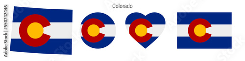 Colorado flag in different shapes icon set. Flat vector illustration