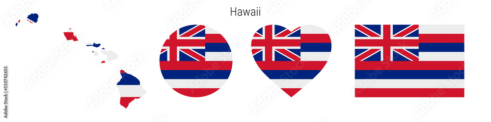 Hawaii flag in different shapes icon set. Flat vector illustration Hawaii flag in different shapes icon set. Flat vector illustration