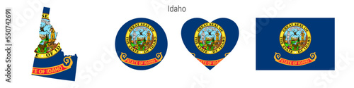 Idaho flag in different shapes icon set. Flat vector illustration