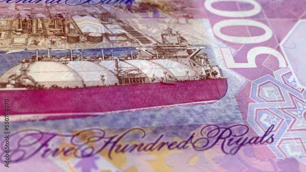 Qatar Qatari Riyal 500 Banknotes, Five Hundred Qatari Riyal, Closeup and macro view of the