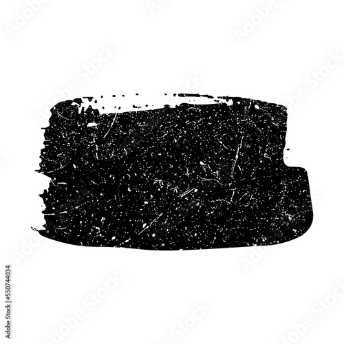 Black grungy paint stripe. Distressed banner. Textured modern shape. Abstract backdrop. Paintbrush. Dry border. Vector illustration. Isolated. Scratch, grain, noise, grunge stamp