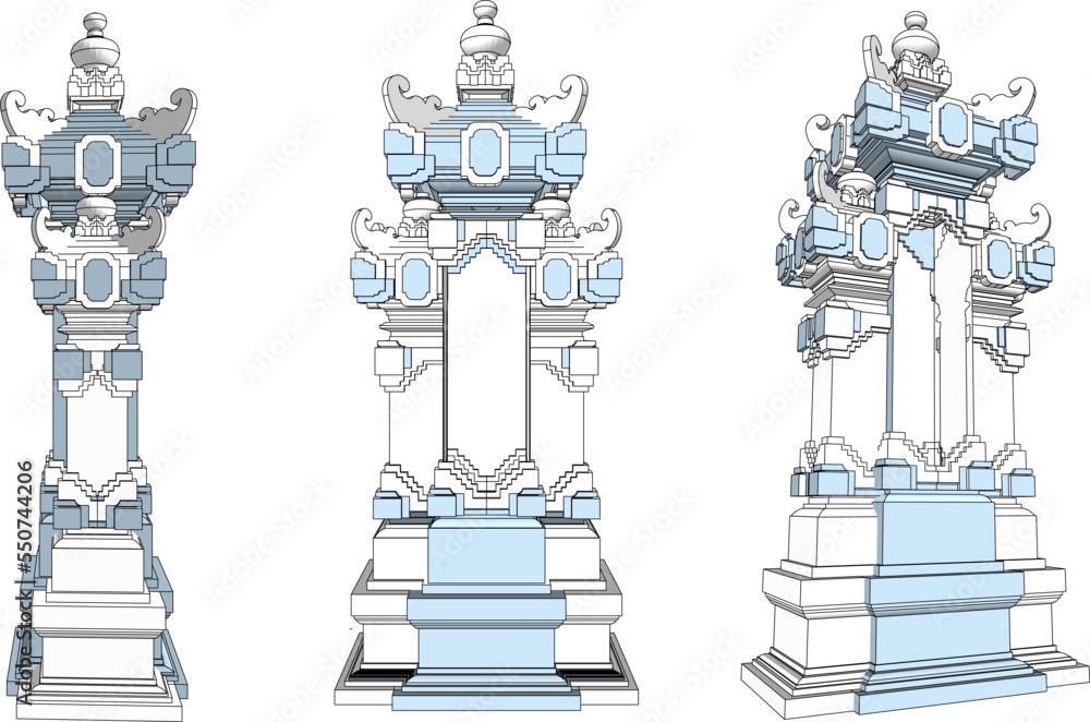 antique temple in bali with white background Stock Vector | Adobe Stock