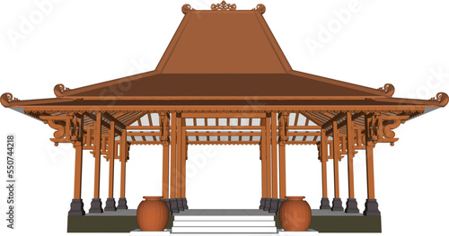 An ancient meeting hall with a white background photo