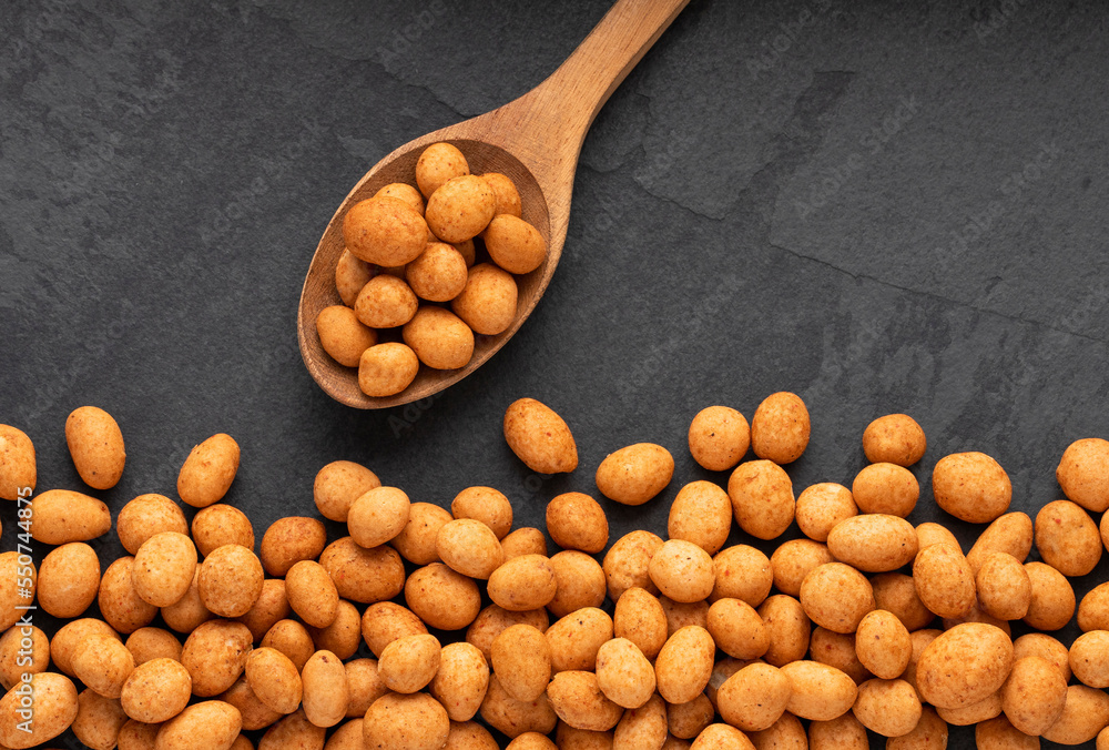 Arachis hypogaea Organic Japanese peanuts in the spoon Stock Photo