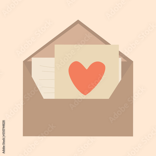 Cute envelope concept. Letter with heart, romance and love. Sticker for social networks and messengers. Tenderness, love and support. Distance communication. Cartoon flat vector illustration