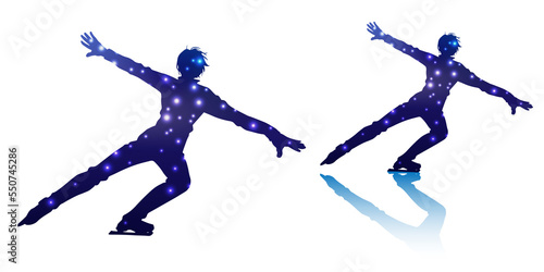 A set of silhouettes of men's singles figure skater (landing, twinkle type) photo