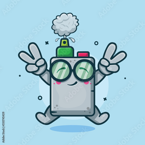 cute vape electronic cigarette character mascot with peace sign hand gesture isolated cartoon in flat style design
