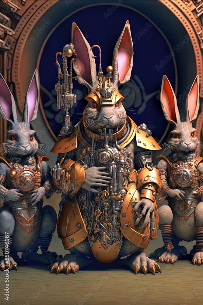Fototapeta premium Cyberpunk-style bunny team