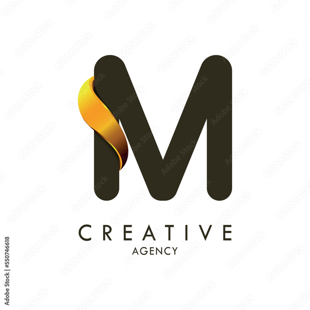 Initial letter M and wave logo with golden gradient Stock Vector ...