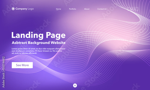 Landing Page. Abstract wave background website. Template for websites, or apps. Modern purple design. Abstract vector style