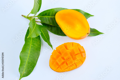 Concept Close up photo of fresh mango fruit on white background