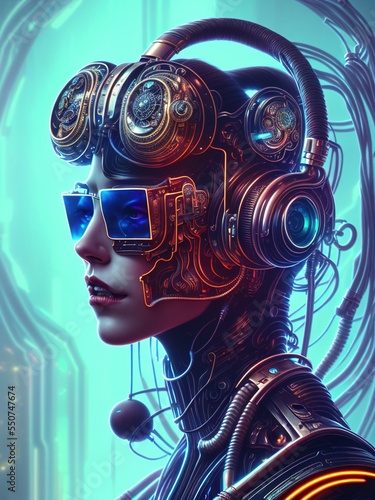 Fotografie portrait of an woman nft style, cyberpunk, synthwave