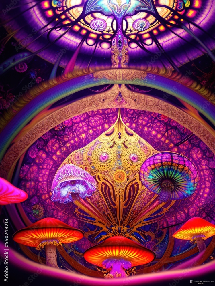 Obraz premium An extremely psychedelic transformation, surreal, dramatic lighting, magic mushrooms, 