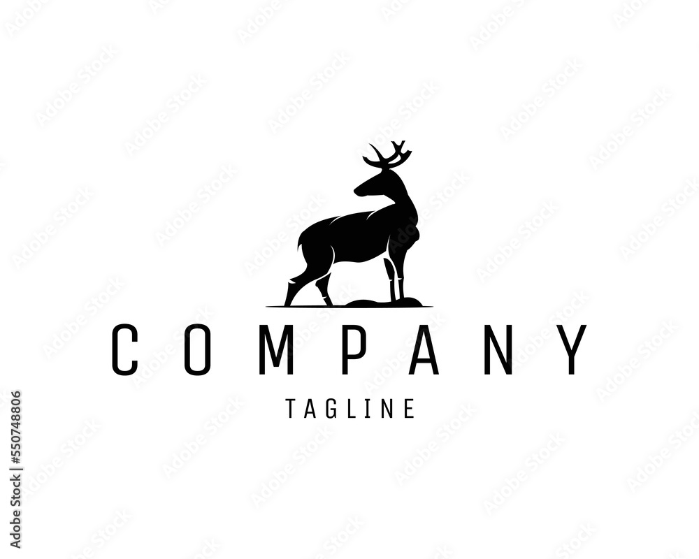 Big deer logo silhouette isolated on white background side view. vector illustration available in eps 10. Big deer logo silhouette isolated on white background side view. vector illustration available in eps 10.