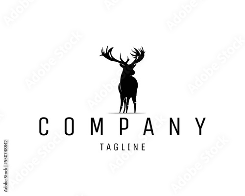 Big deer logo silhouette isolated on white background front view. Best for badge, emblem, icon and sticker design. vector illustration available in eps 10.