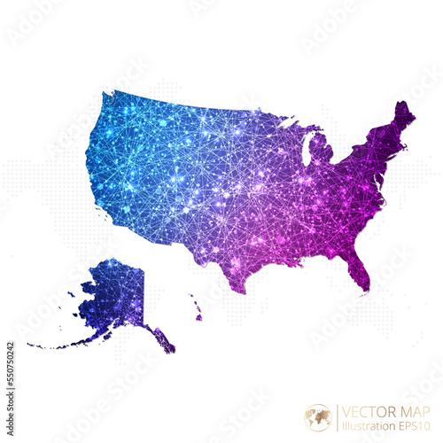 United States of America map in geometric wireframe blue with purple polygonal style gradient graphic on white background. Vector Illustration Eps10.