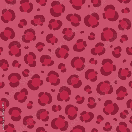 Vector seamless pattern in color of the year 2023 viva magenta with animal leopard skin