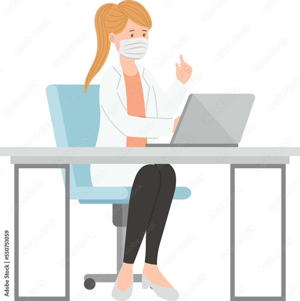 Doctor in office for medical consultation or diagnosis treatment, healthcare concept, nursing with class and explanation, vector cartoon character