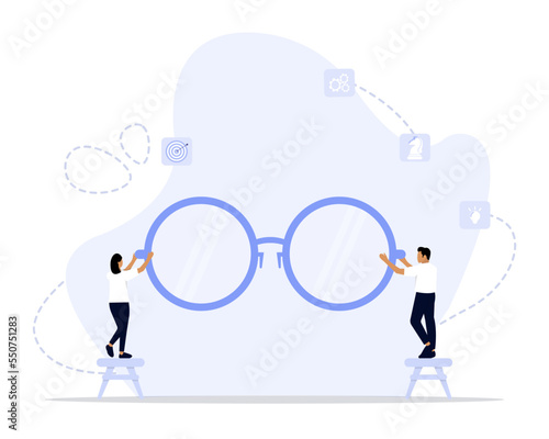 Business vision, clarity or transparency, discover way to success or looking for business 
opportunity.
