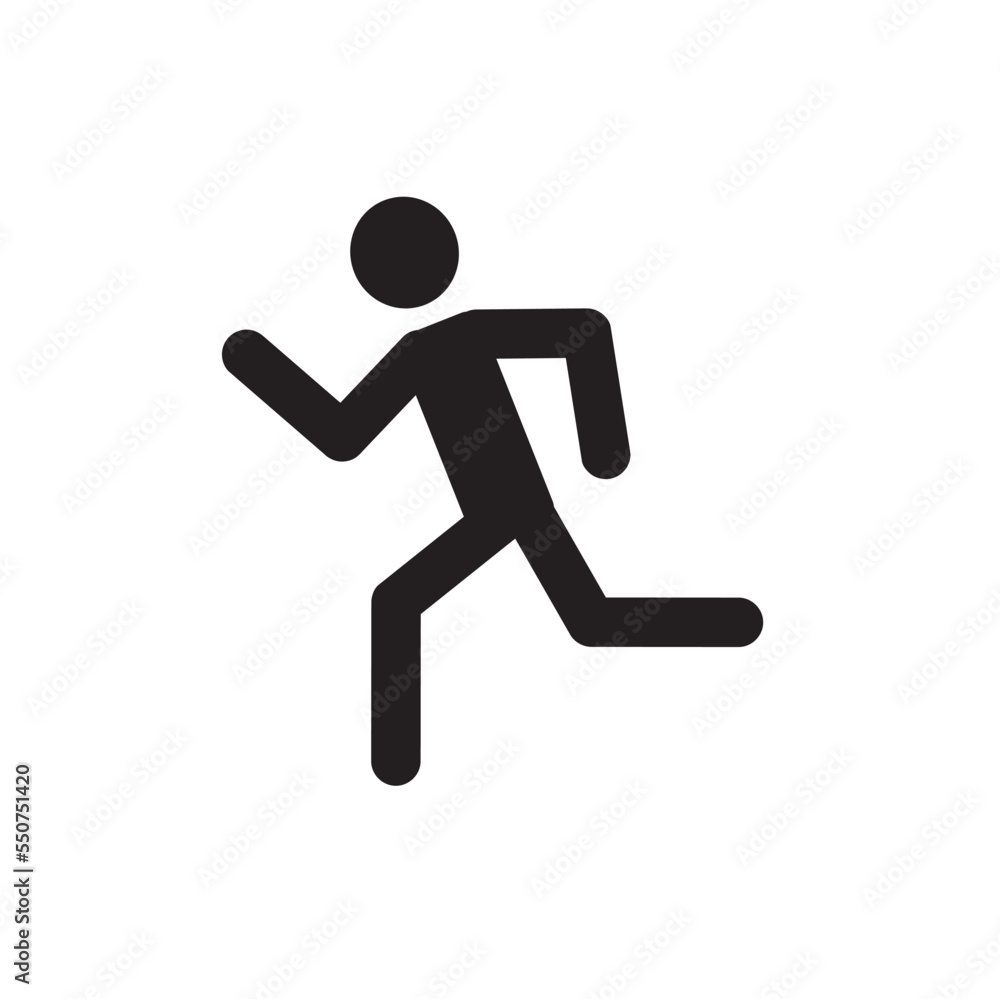 stick man running isolated on white background, human figure, pictogram, silhouette