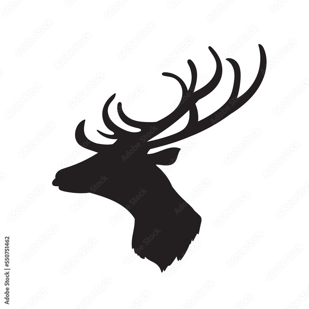 Black silhouette of Dear head with big antlers. Vector illustration. Black silhouette of Dear head with big antlers. Vector illustration.