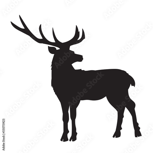 Black silhouette of stag with big antlers. Deer vector illustration.