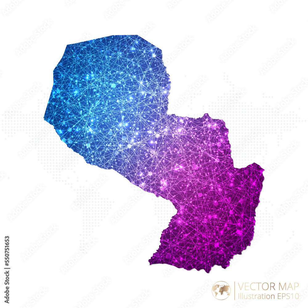 Paraguay map in geometric wireframe blue with purple polygonal style gradient graphic on white background. Vector Illustration Eps10.