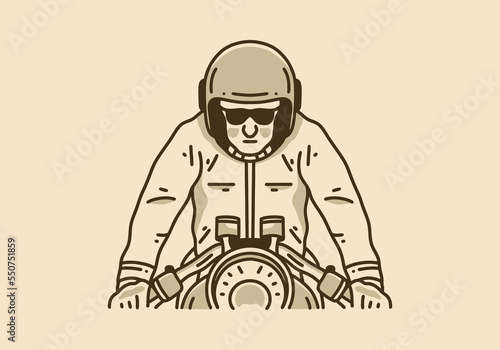 Vintage art illustration of a man on a motorbike