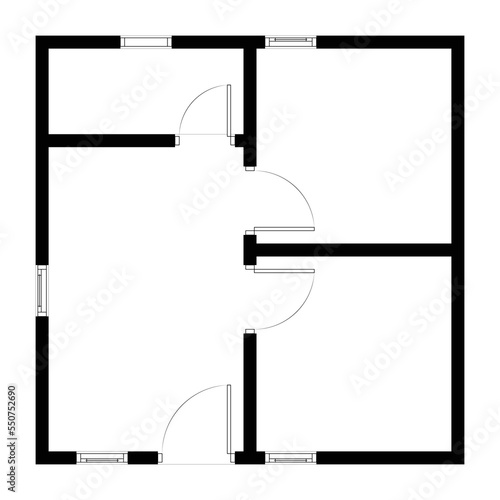 Black and White floor plan of a modern unfurnished house for your design. Suburban house vector blueprint. Architectural background.