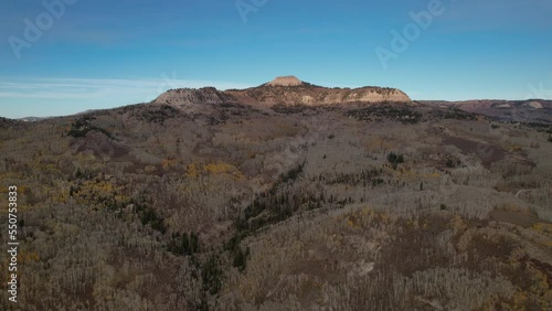 Panoramic View Of Fishlake National Park With Mountain Range And Lush Meadows On Sevier In Central Utah. Aerial Shot  photo