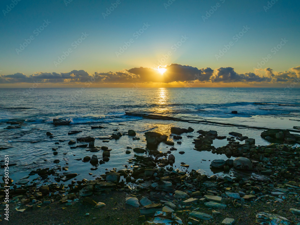 Sunrise Seascape with Crepuscular Rays