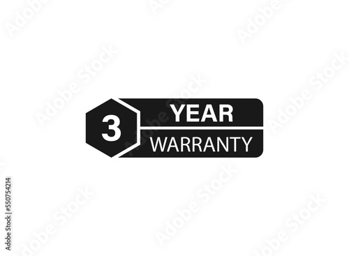 3 year warranty stamp on white background. Sign, label, sticker.
