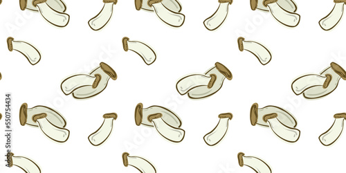  Seamless pattern with eringi mushrooms. Flat and doodle vector illustration