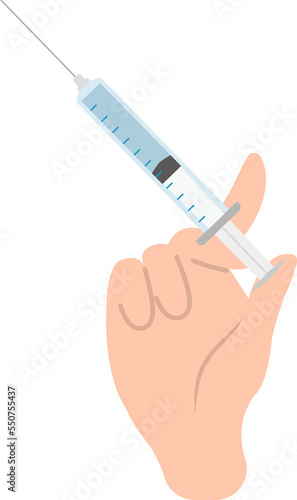 Close-up of vaccinated hand, syringe with hand gesture, vector icon for flu coronavirus vaccine injection