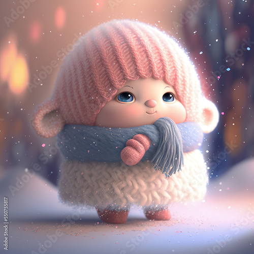 Adorable nena con ropa de invierno, super tierna, creada con inteligencia artificial