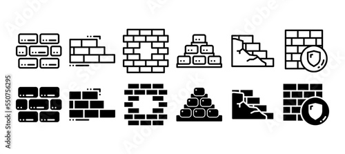 brick icon set. vector illustration with a different style. line and solid style icon