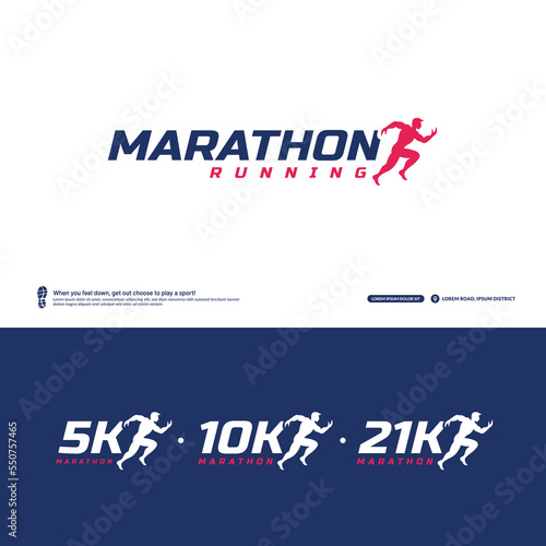 Run wordmark logo with shoe print symbol inside, Nagative sapce Running club logo template, 5K, 10K, 21K Marathon tournament goals, Fitness, athlete training for life symbol