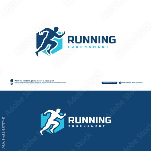 Running club logo template, Marathon tournament logptype, Sport team identity. Fitness, athlete training for life symbol, Creative lettering logo design.