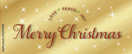 Golden Web Banner with Traditional Red Text Holiday Greeting Merry Christmas photo