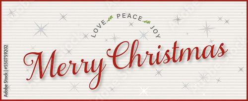 Web Banner with Traditional Red Text Holiday Greeting Merry Christmas on Light Background and Red Border