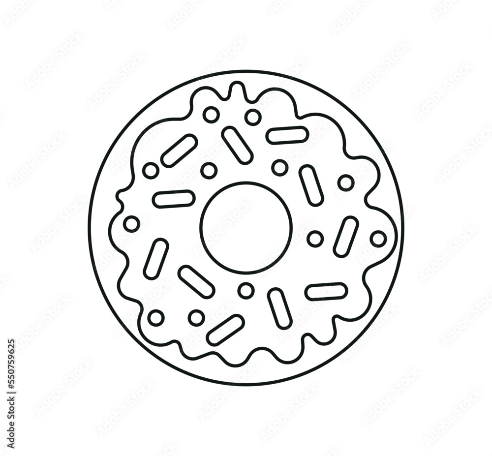 Glazed donut line icon. Minimalistic sticker for social networks. Sweetness, dessert and delicacy. Menu for cafe or restaurant, logo for company or organization. Cartoon flat vector illustration Glazed donut line icon. Minimalistic sticker for social networks. Sweetness, dessert and delicacy. Menu for cafe or restaurant, logo for company or organization. Cartoon flat vector illustration