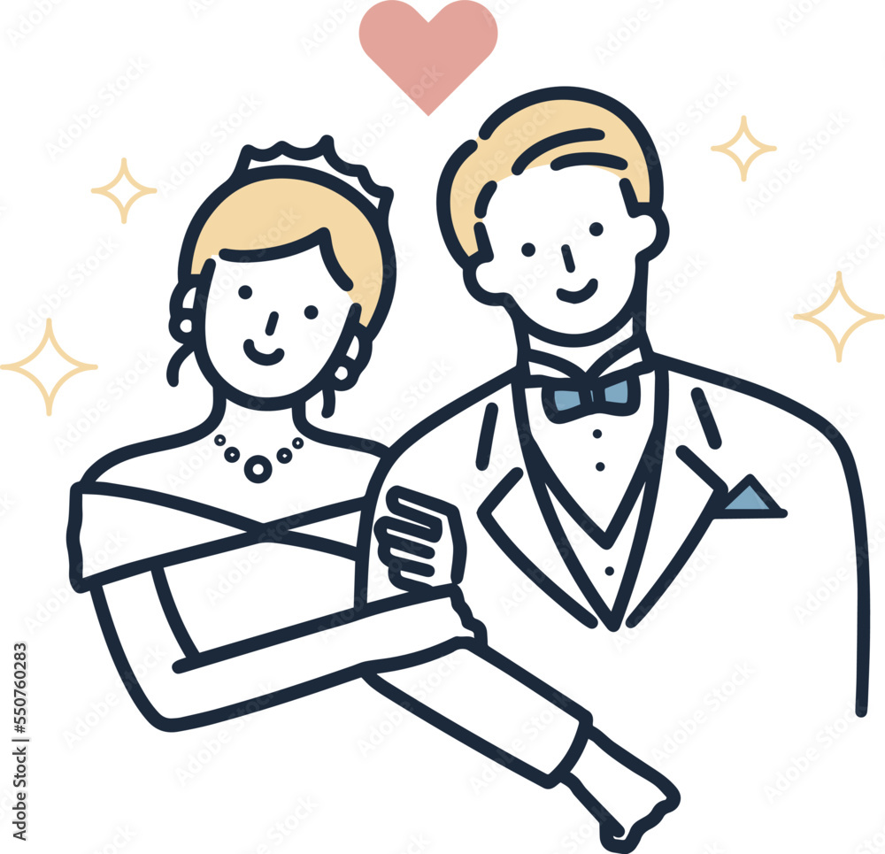 結婚する男性と女性　結婚式　シンプルイラスト