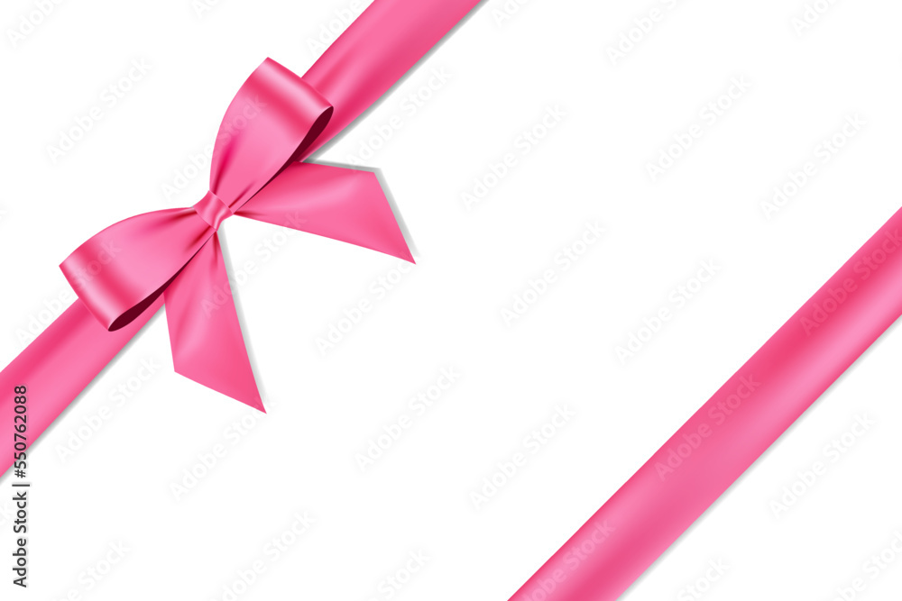 Pink bow realistic shiny satin and ribbon place on left corner vector EPS10 isolated on white background Pink bow realistic shiny satin and ribbon place on left corner vector EPS10 isolated on white background