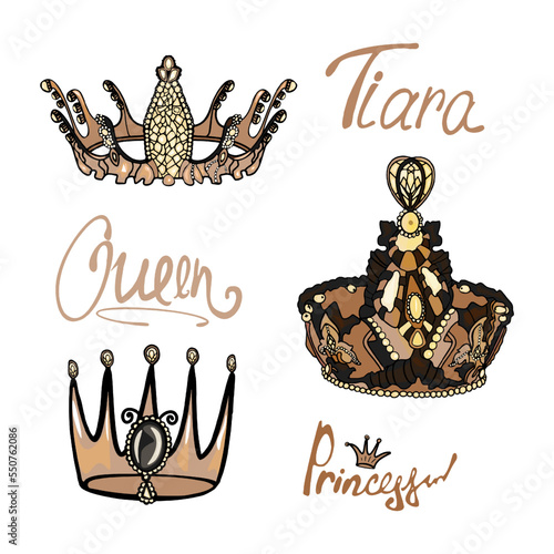 Realistic golden crown. Crown headdress for king and queen. Royal golden noble aristocratic monarchy red crown jewel. Monarch. Vector illustration
