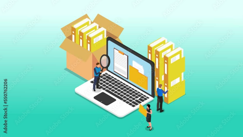 Group of business people look at file on the laptop Group of business people look at file on the laptop