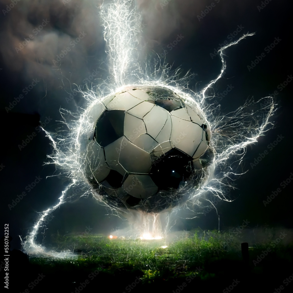 Fototapeta premium World Cup celebration of Soccer and Football, goal scoring, winning, illustrated with bright colors, lightning bolts and paint