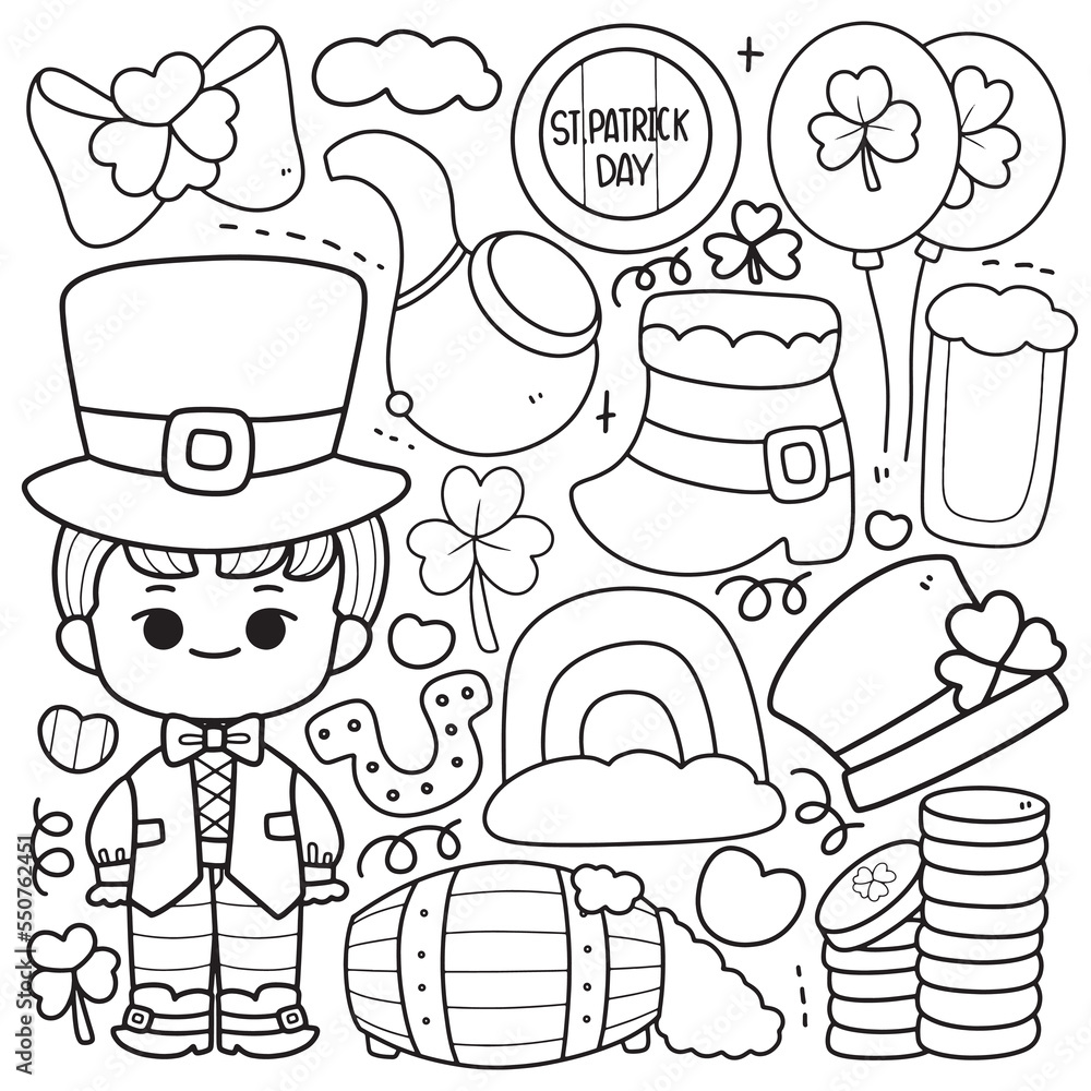 St. patrick day coloring pages for kids, Vector illustration Stock