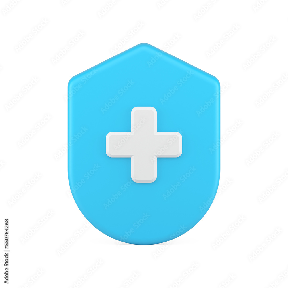 Fototapeta premium Medical health protection shield cross 3d icon