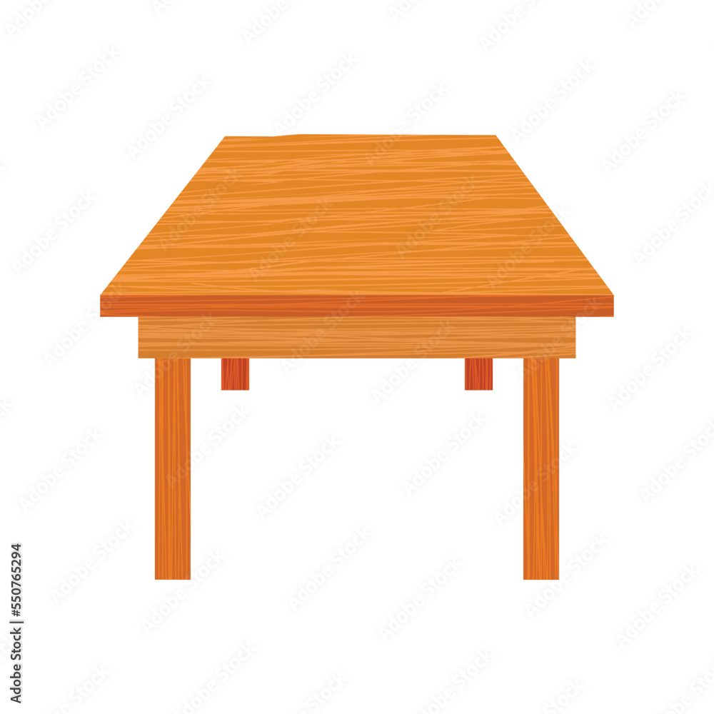 Vector illustration of a wooden rectangular shaped table on a white background, flat style design