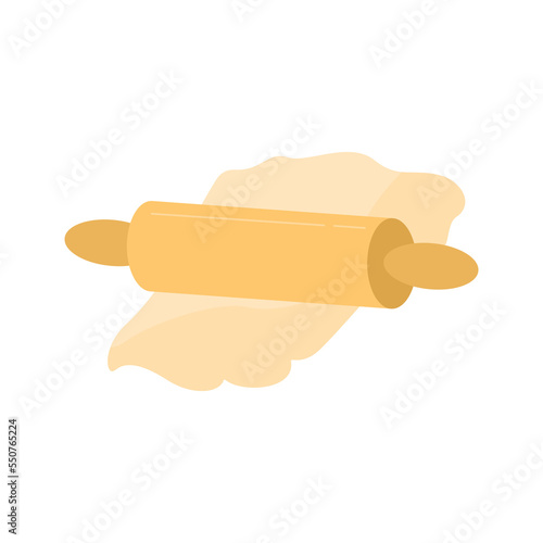 Rolling pin and dough isolated on white background. Vector illustration in flat style